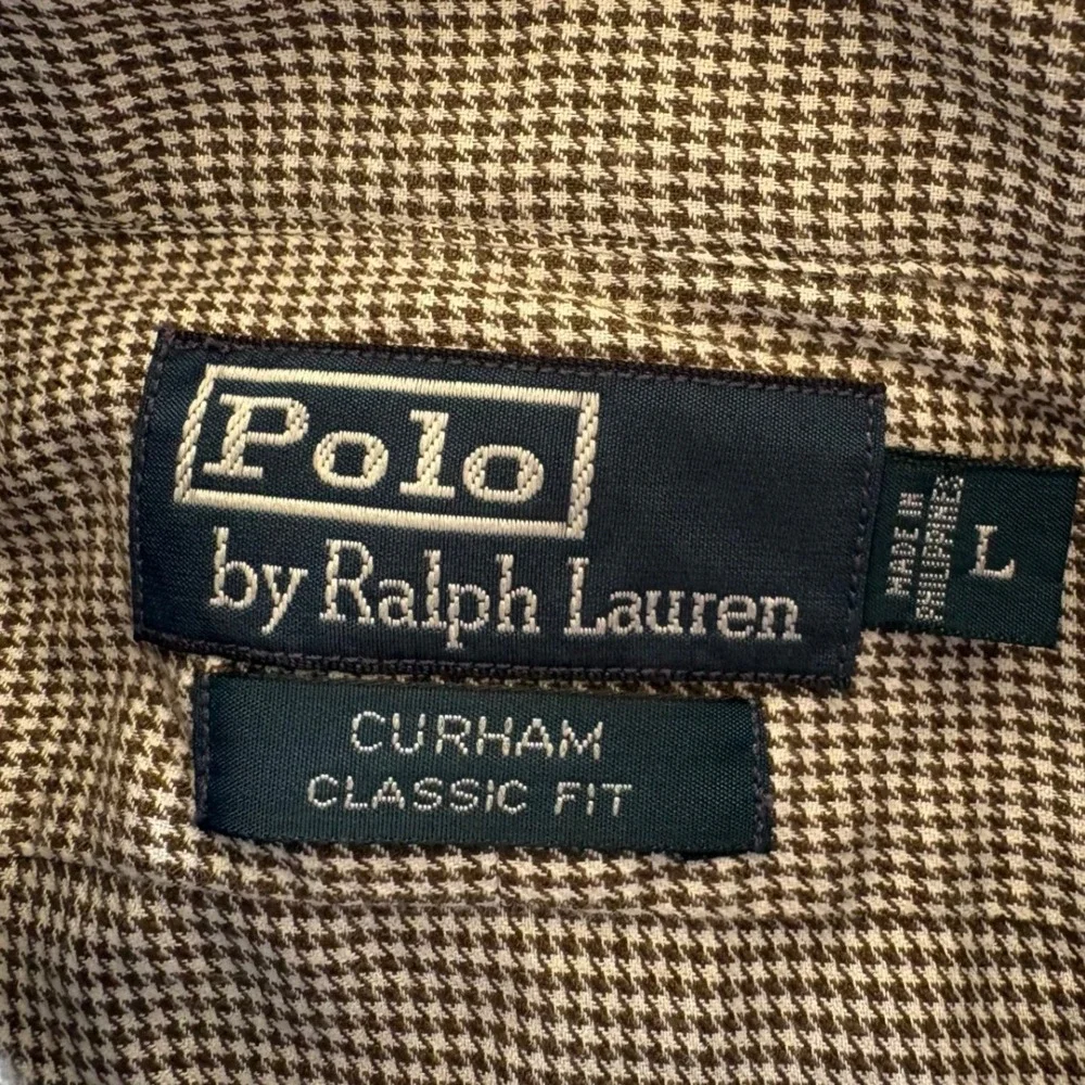 Polo Ralph Lauren Brown Micro-Houndstooth Curham Shirt L Dark Academia‎ Earthy